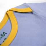 100% Peruvian Pima Cotton Chambray Blue with Yellow Short Sleeve Snap Bodysuit - HoneyBug 
