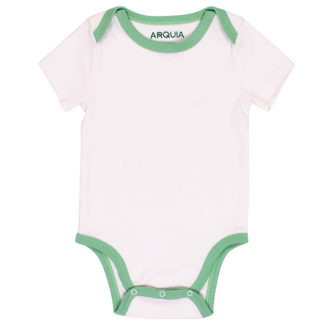 100% Peruvian Pima Cotton White with Grass Green Short Sleeve Snap Bodysuit - HoneyBug 