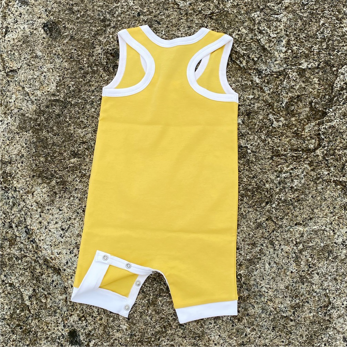 100% Peruvian Pima Cotton Misted Yellow with White Sleeveles Summer Romper - HoneyBug 