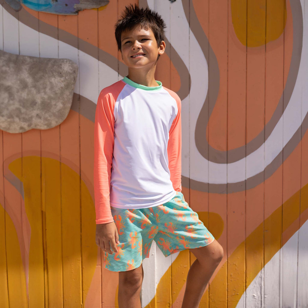 White Coral Sleeve Sustainable Rash Top - HoneyBug 