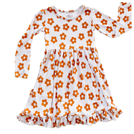 Tan Floral Ribbed Dress - HoneyBug 