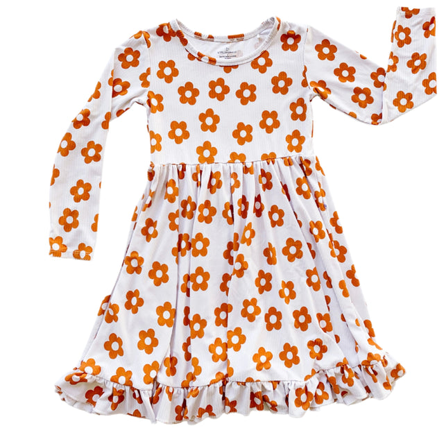 Tan Floral Ribbed Dress - HoneyBug 