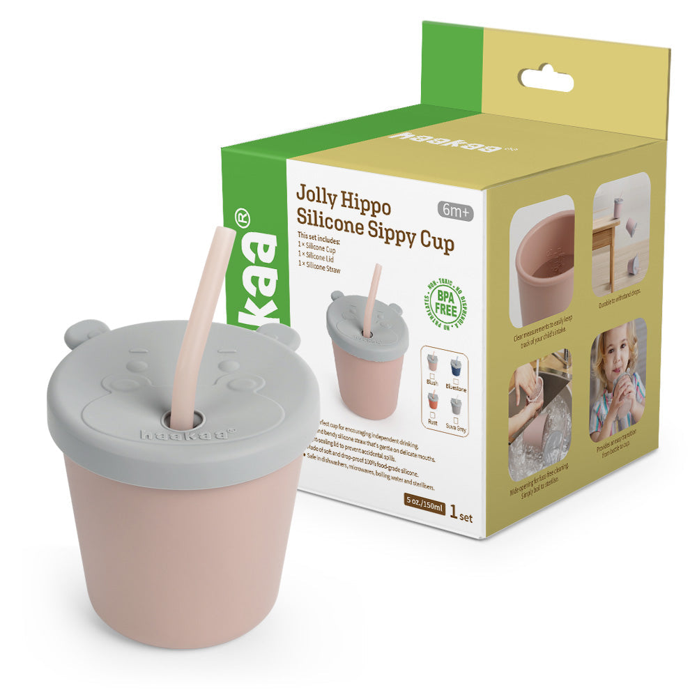 Haakaa Jolly Hippo Silicone Sippy Cup 1 pk - HoneyBug 