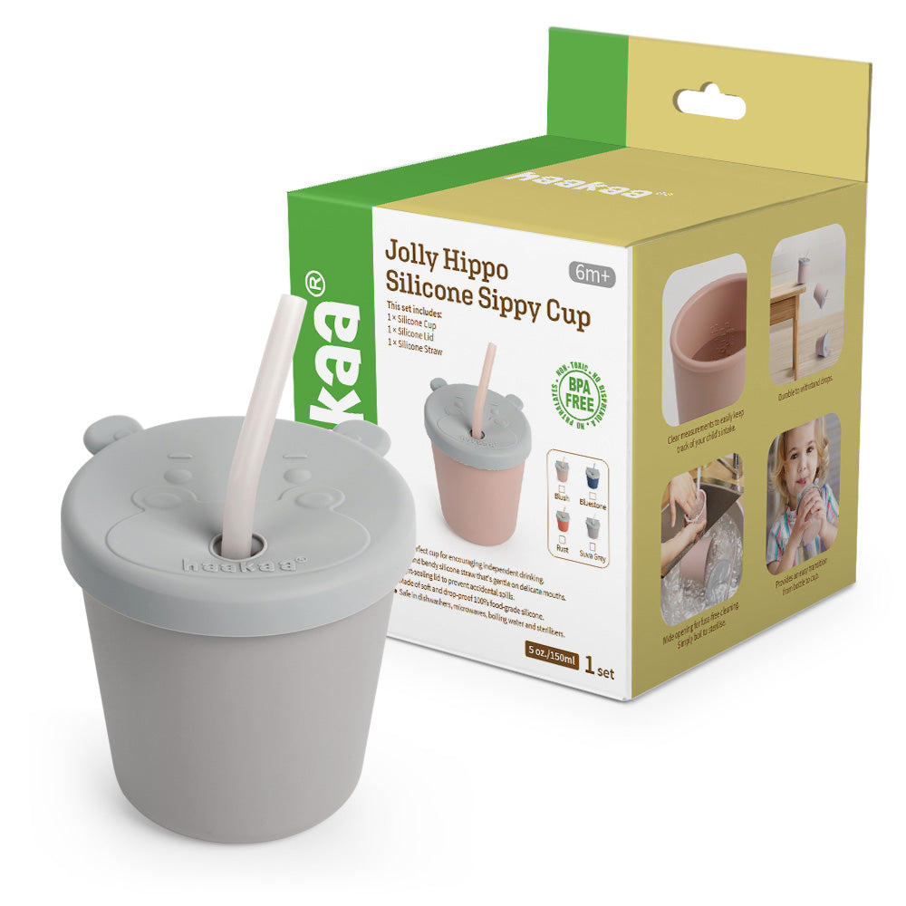 Haakaa Jolly Hippo Silicone Sippy Cup 1 pk - HoneyBug 