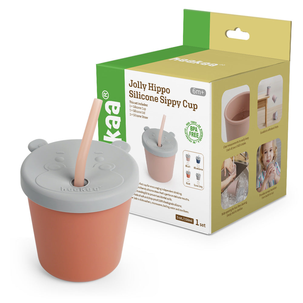 Haakaa Jolly Hippo Silicone Sippy Cup 1 pk - HoneyBug 