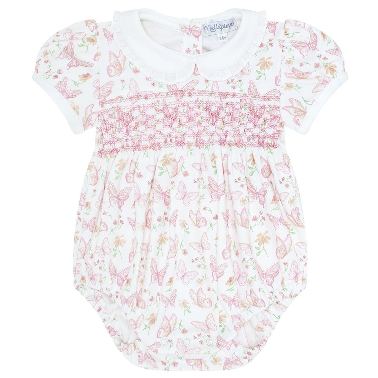 Butterflies Print Smocked Bubble - HoneyBug 