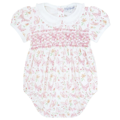 Butterflies Print Smocked Bubble - HoneyBug 