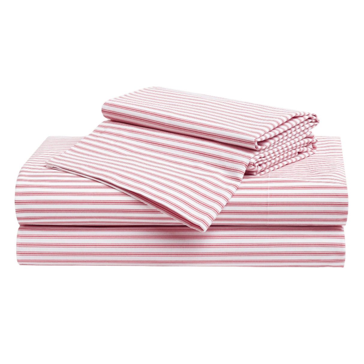 Luxe Premium Percale Bed Sheets in Antique Red Ticking - HoneyBug 