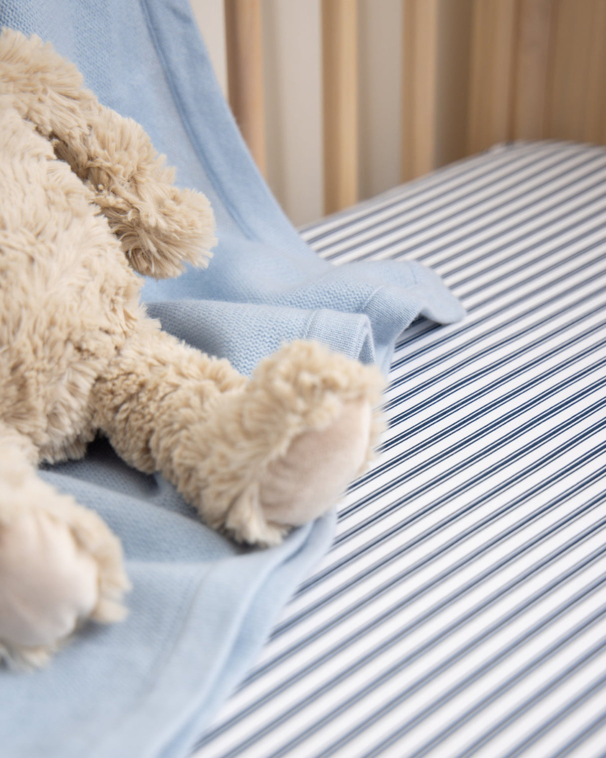 Luxe Premium Percale Crib Sheet in Navy French Ticking