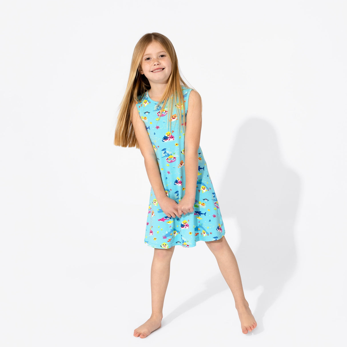 Baby Shark Bamboo Girls' Sleeveless Dress - HoneyBug 