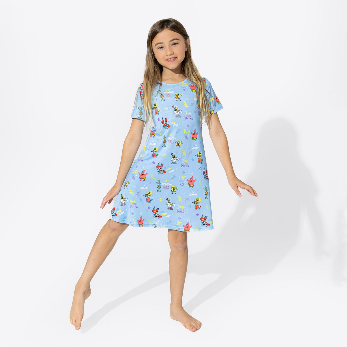 SpongeBob SquarePants: Good Vibes Bamboo Girls' Short Sleeve Dress - HoneyBug 