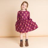 Girls' Long Sleeve Dress with Floral Motif | Purple & Red - HoneyBug 