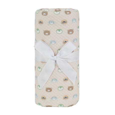 Sealy Baby Printed Knit Blanket - Beige Animal Faces - HoneyBug 
