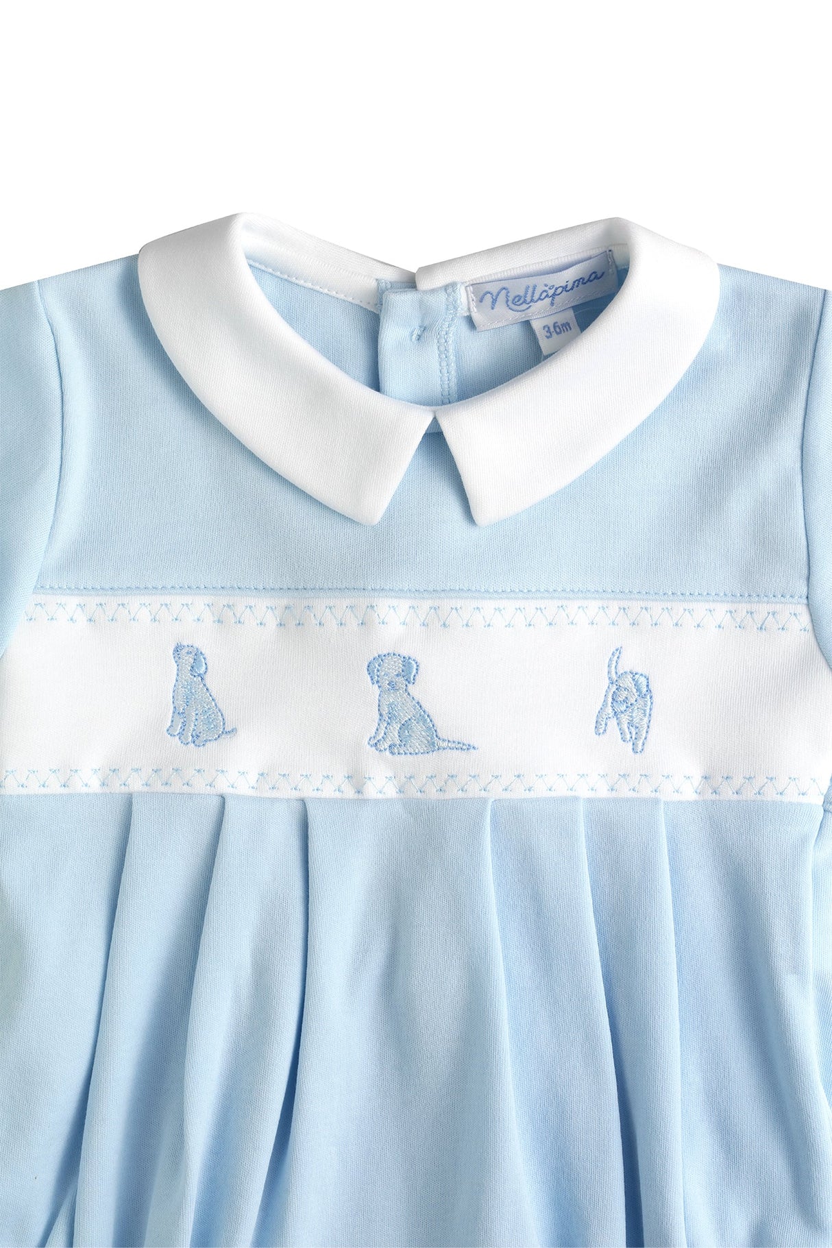 Blue Puppy Love Embroidery Bubble LS - HoneyBug 
