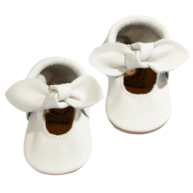 Toasted Bright White Knotted Bow Baby Shoe - HoneyBug 