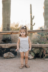 Sage Stripe Knit Bubble Romper - HoneyBug 