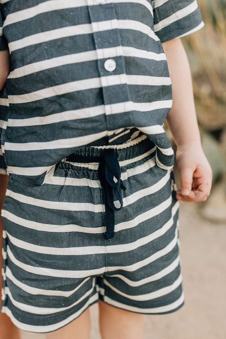 Stripe Linen Cotton Shorts - HoneyBug 