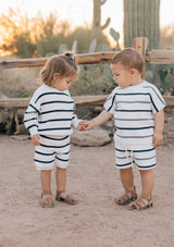 Sage + Navy Stripe Knit Short Set - HoneyBug 