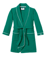 Kid's Flannel Robe in Forest Green with White Piping - HoneyBug 