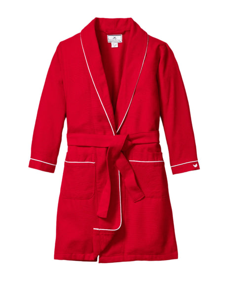 Kid's Flannel Robe in Red with White Piping - HoneyBug 