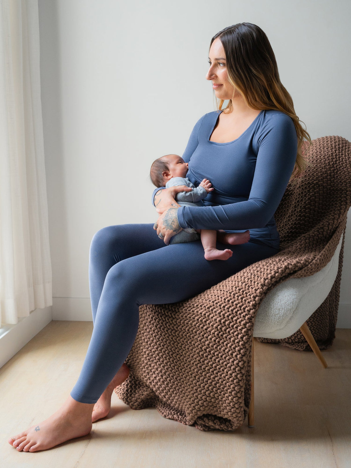 Jane Nursing Pajama Set | Slate Blue - HoneyBug 