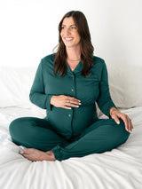 Clea Bamboo Classic Long Sleeve Pajama Set | Evergreen - HoneyBug 