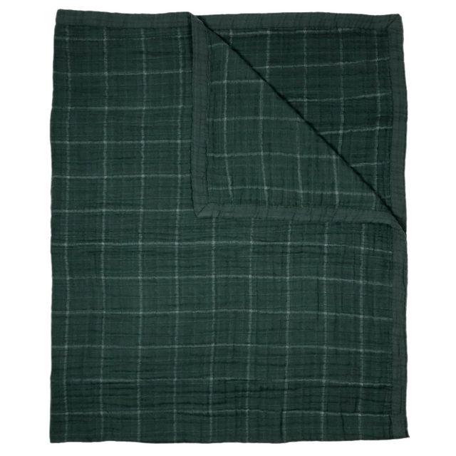 Cotton Muslin Quilted Throw - Evergreen Plaid - HoneyBug 