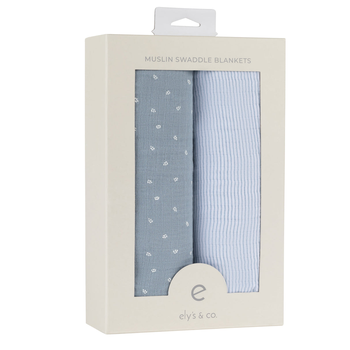 2 Pack Cotton Muslin Swaddle Blanket - Blue Leaf & Stripes - HoneyBug 