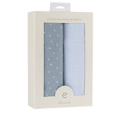 2 Pack Cotton Muslin Swaddle Blanket - Blue Leaf & Stripes - HoneyBug 