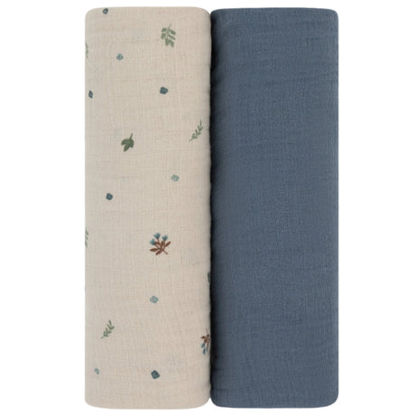 2 Pack Cotton Muslin Swaddle Blanket - Garden Flower - Blue - HoneyBug 