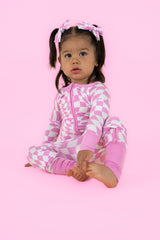 BUBBLEGUM WAVY CHECKERS DREAM ROMPER - HoneyBug 