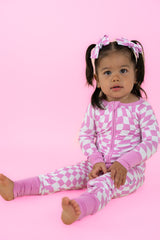BUBBLEGUM WAVY CHECKERS DREAM ROMPER - HoneyBug 