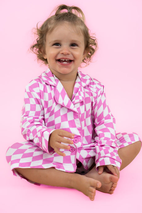 BUBBLEGUM WAVY CHECKERS GIRL'S DREAM GOWN - HoneyBug 