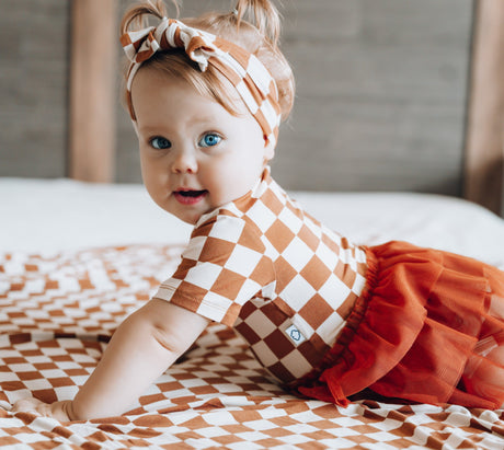 COPPER CHECKERS DREAM TUTU BODYSUIT DRESS - HoneyBug 