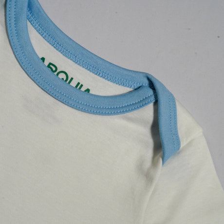 100% Peruvian Pima Cotton White with Chambray Blue Short Sleeve Snap Bodysuit - HoneyBug 