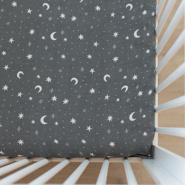 Night Sky Muslin Crib Sheet - HoneyBug 