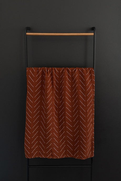 Rust Mudcloth Muslin Swaddle Blanket - HoneyBug 