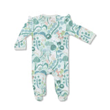 Bamboo Blend Zipper Footie with Ruffles - Minty Bear Bloom - HoneyBug 