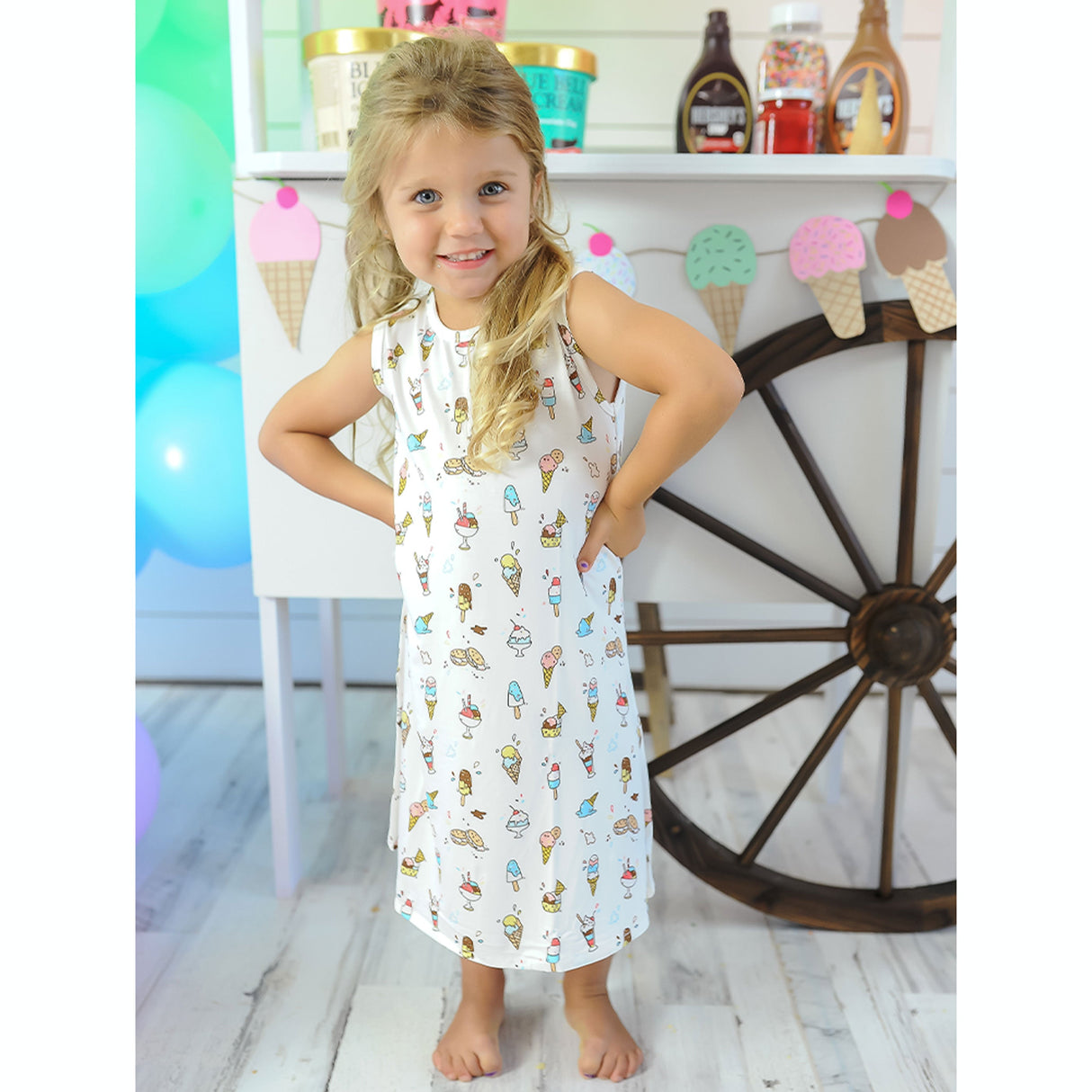 Ice Cream Bamboo Girls' Sleeveless Dress - HoneyBug 