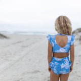 Grace Denim Floral Open Back One Piece Swimsuit - HoneyBug 