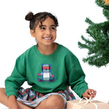 Drop Sleeve Bear Sweatshirt with Rib Cuffs - Holiday Plaid - HoneyBug 
