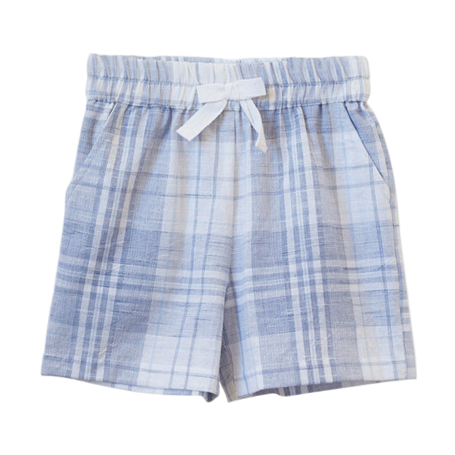Everyday Shorts - Blue Slub Check - HoneyBug 
