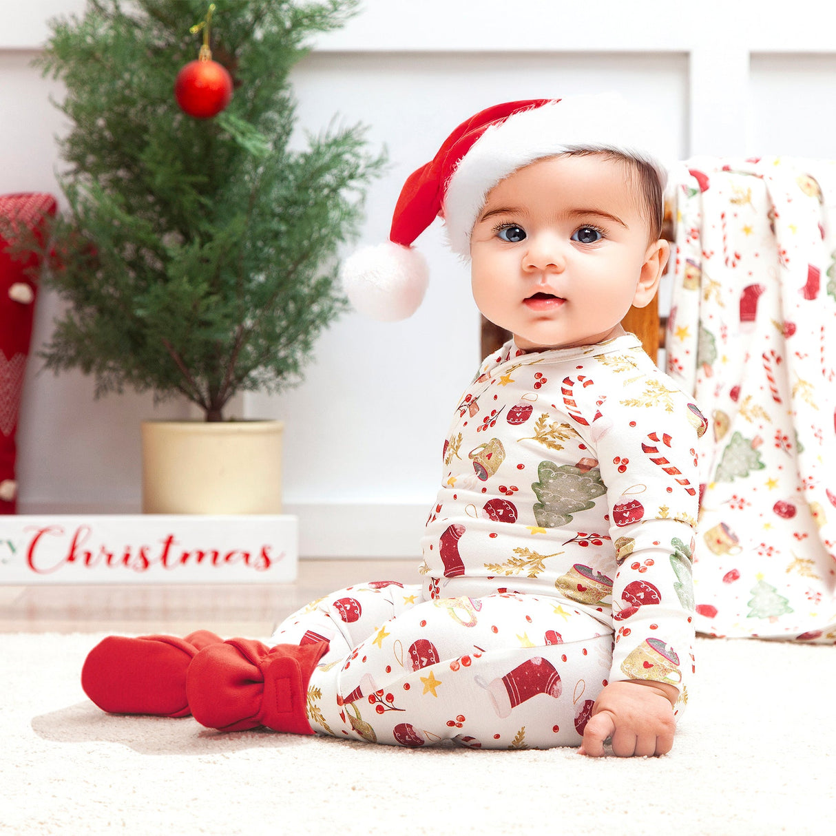 Bamboo Holiday Baby Zip Romper – Christmas One-Piece Pajamas - Noel - HoneyBug 