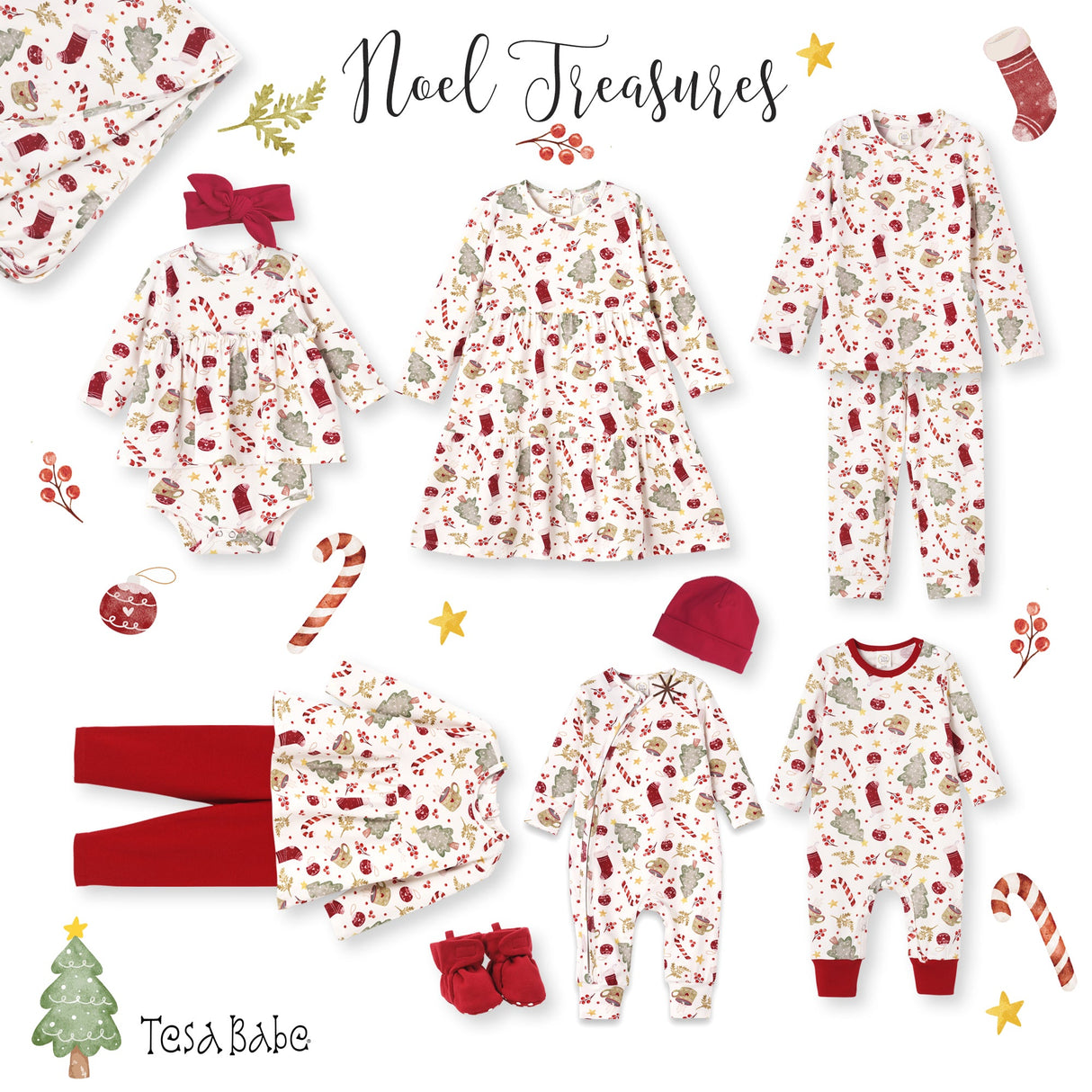 Girls' Christmas Tunic Set – Bamboo Holiday Outfit Set - Noel - HoneyBug 