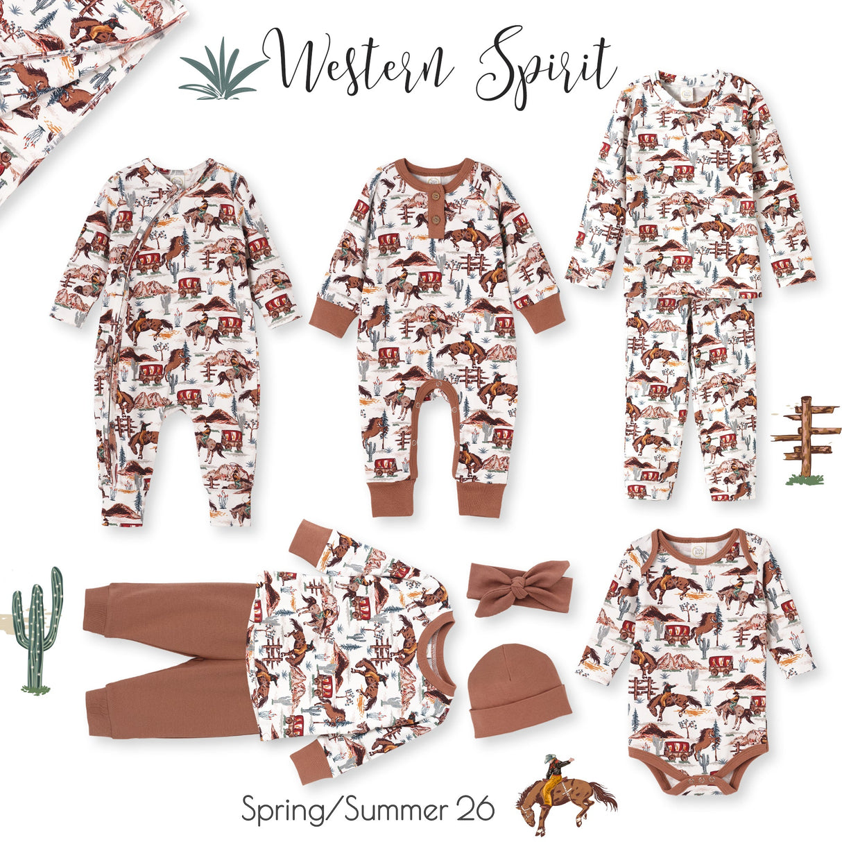 Cowboy Henley Romper - Bamboo Western Spirit Baby Boy - HoneyBug 