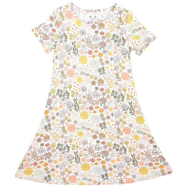 Fall Floral Bamboo Girls' Short Sleeve Dress - HoneyBug 