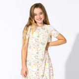 Fall Floral Bamboo Girls' Short Sleeve Dress - HoneyBug 