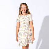 Fall Floral Bamboo Girls' Short Sleeve Dress - HoneyBug 