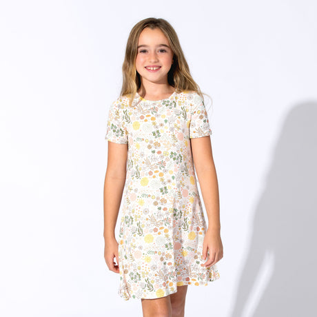 Fall Floral Bamboo Girls' Short Sleeve Dress - HoneyBug 