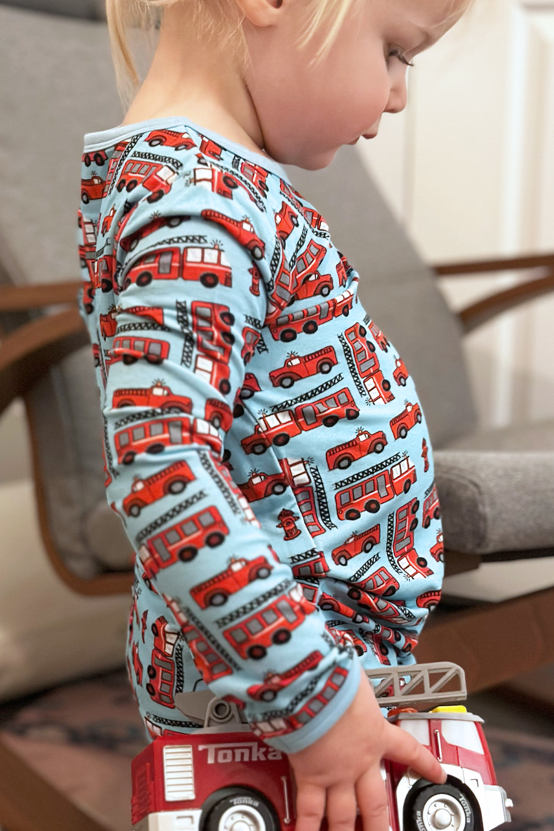 Long Sleeve Pajama Set - Fire Trucks - HoneyBug 